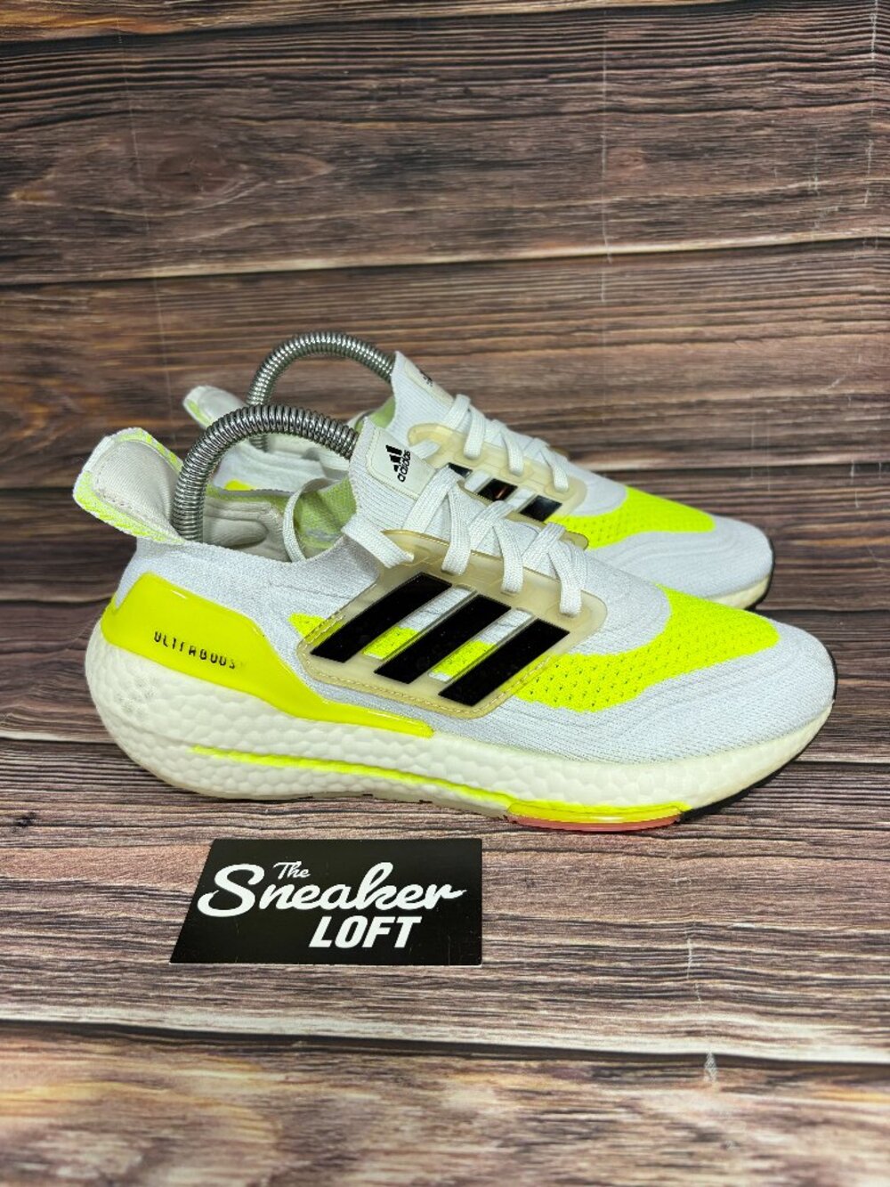 Adidas Ultraboost 21 Neon Yellow White Women's Athletic Running Shoes Size 6.5